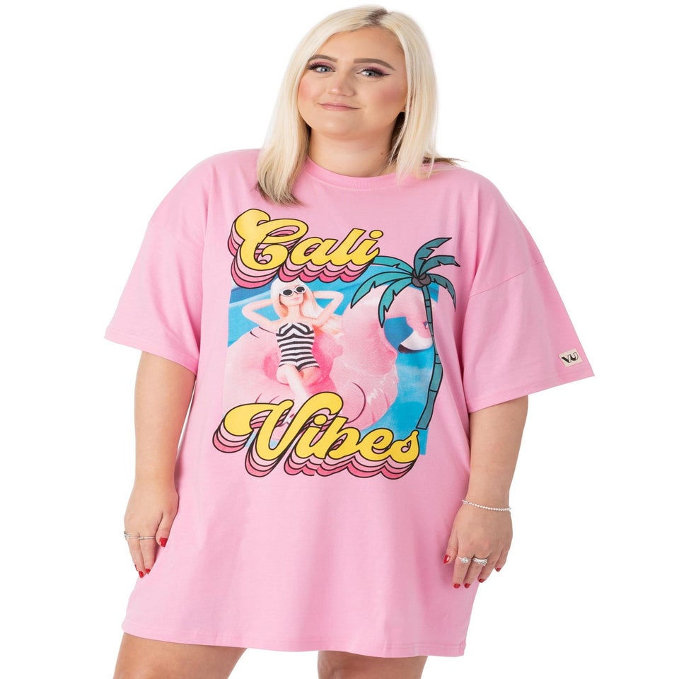 Barbie Pink "Cali Vibes" Skater Short Sleeve T-Shirt Dress