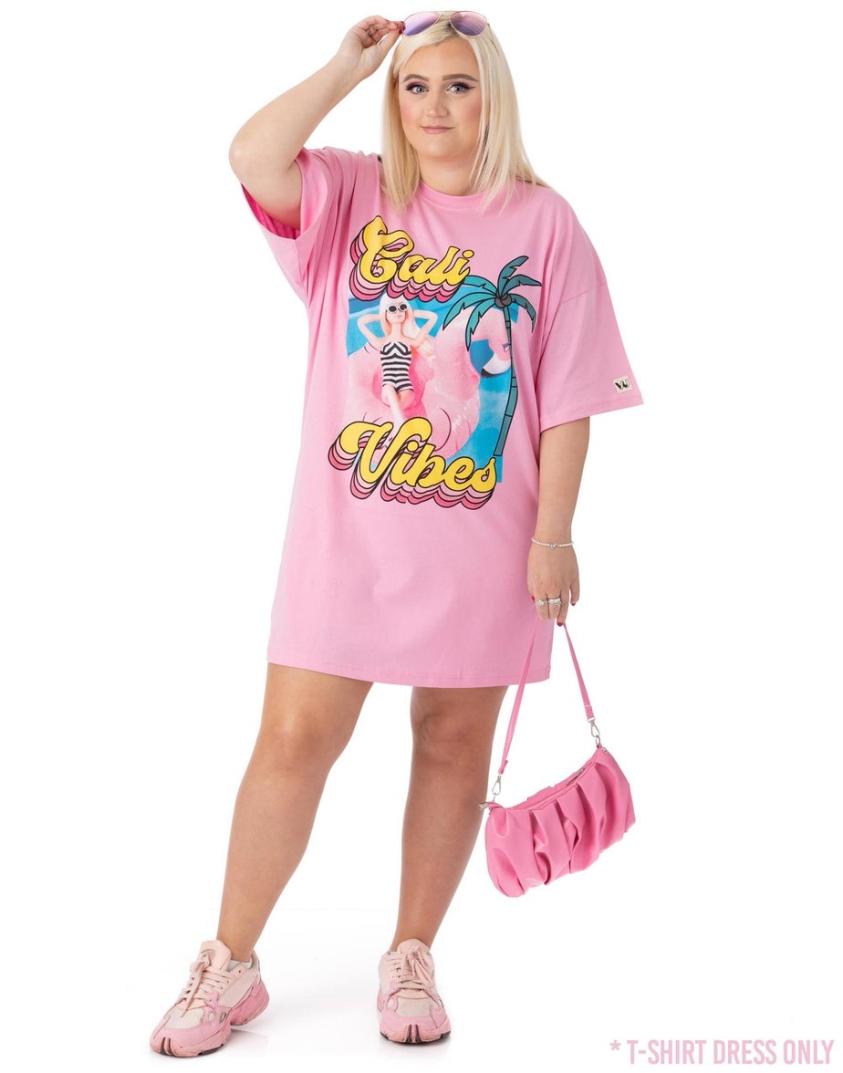 Vanilla Underground Barbie Pink "Cali Vibes" Skater Short Sleeve T-Shirt Dress