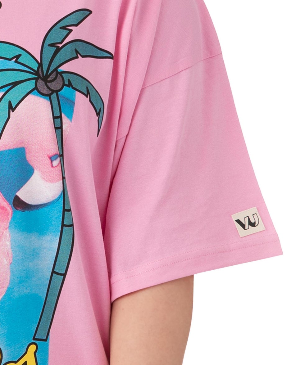 Vanilla Underground Barbie Pink "Cali Vibes" Skater Short Sleeve T-Shirt Dress