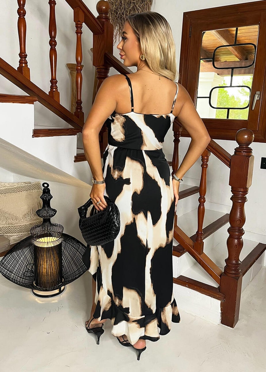 AX Paris Multi Marble Print Strappy High Low Frill Hem Midi Dress