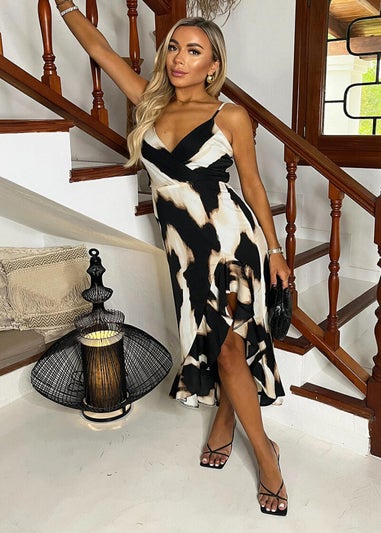 AX Paris Multi Marble Print Strappy High Low Frill Hem Midi Dress