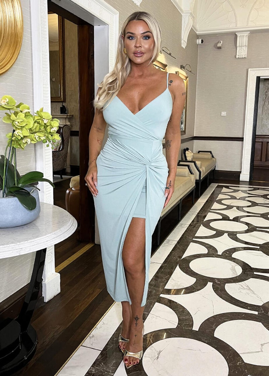 AX Paris Grey Duck Egg Strappy Wrap Top Knot Skirt Midi Dress