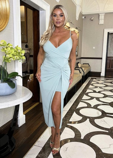 AX Paris Grey Duck Egg Strappy Wrap Top Knot Skirt Midi Dress