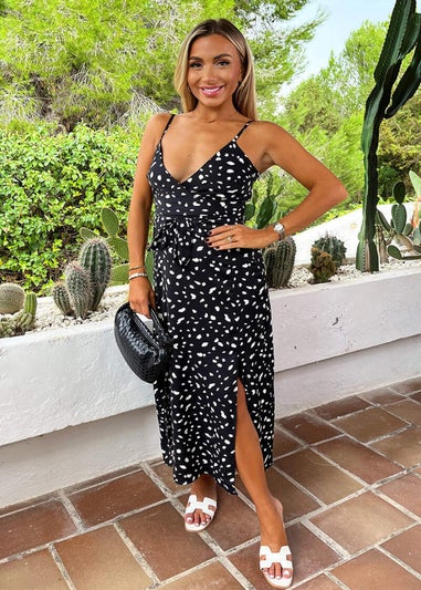 AX Paris Black & White Spot Printed Strappy Wrap Top Tie Waist Midi Dress