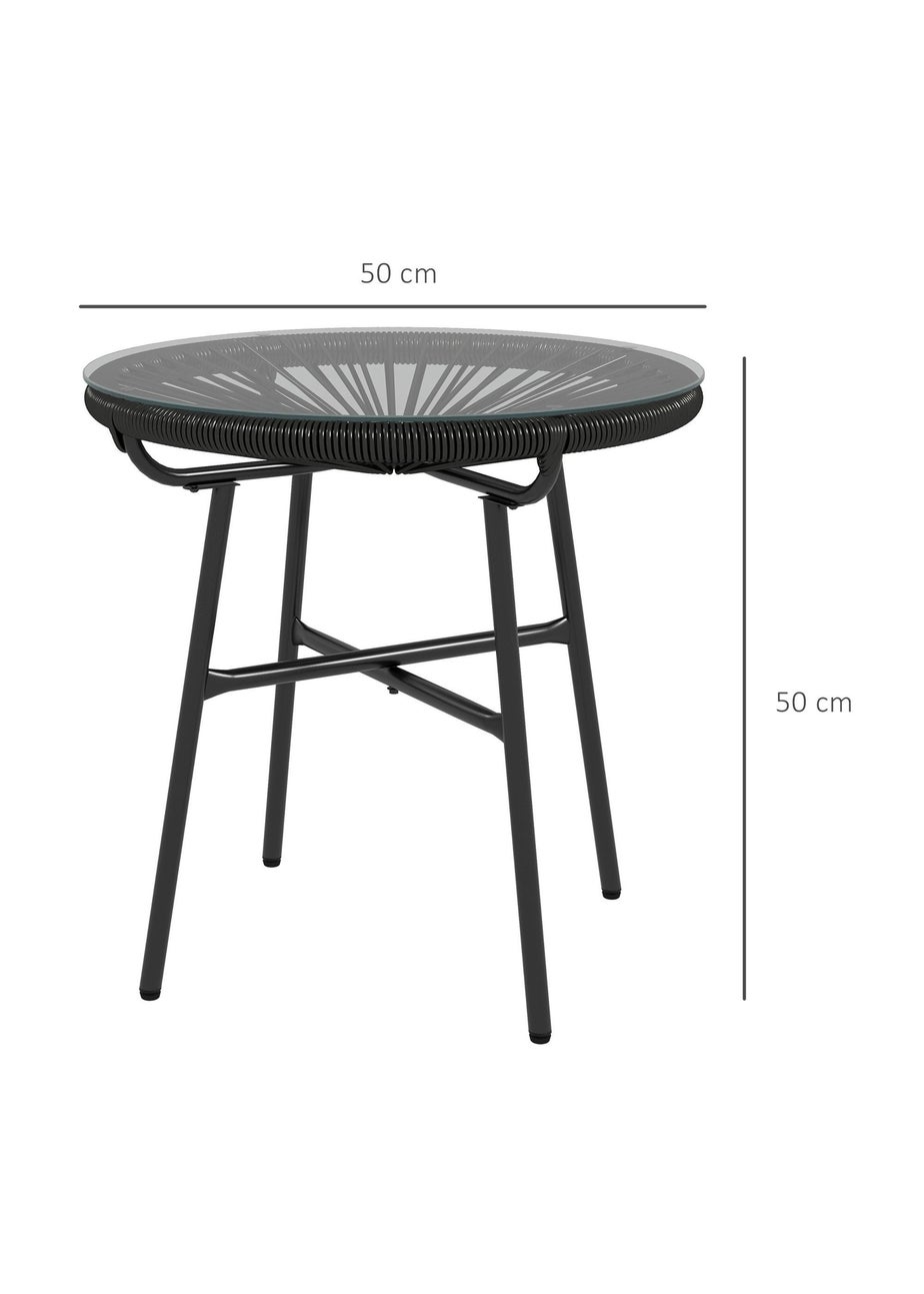Outsunny Rattan Side Table with Tempered Glass Tabletop
