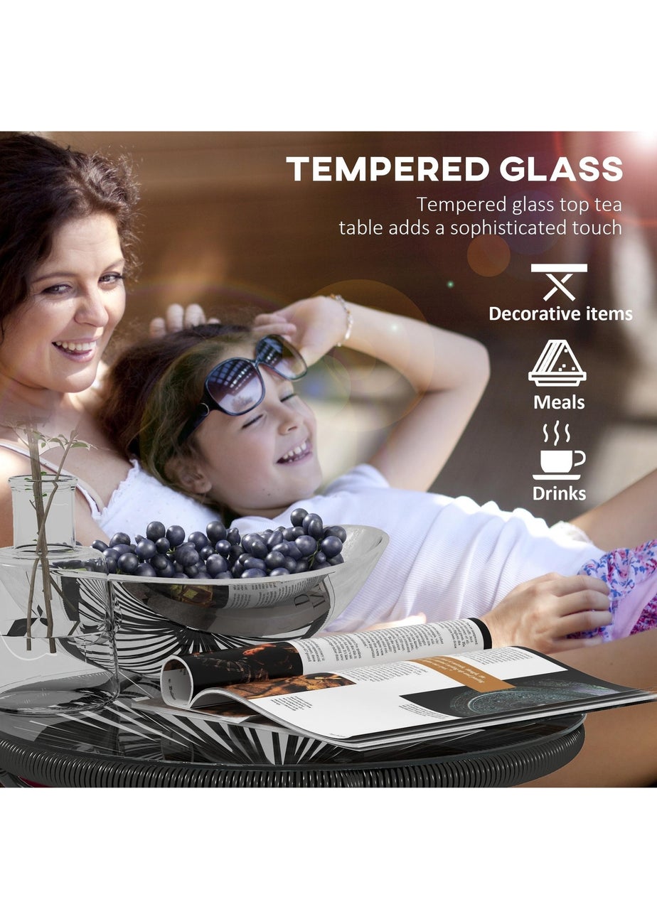 Outsunny Rattan Side Table with Tempered Glass Tabletop