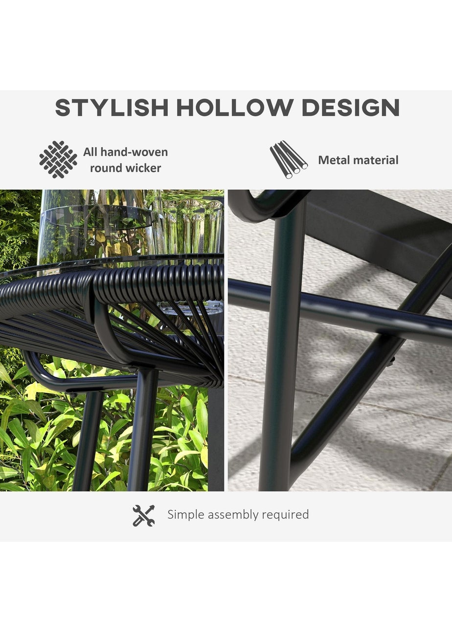 Outsunny Rattan Side Table with Tempered Glass Tabletop