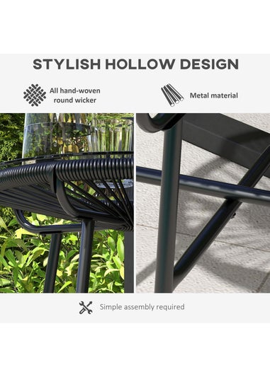 Outsunny Rattan Side Table with Tempered Glass Tabletop