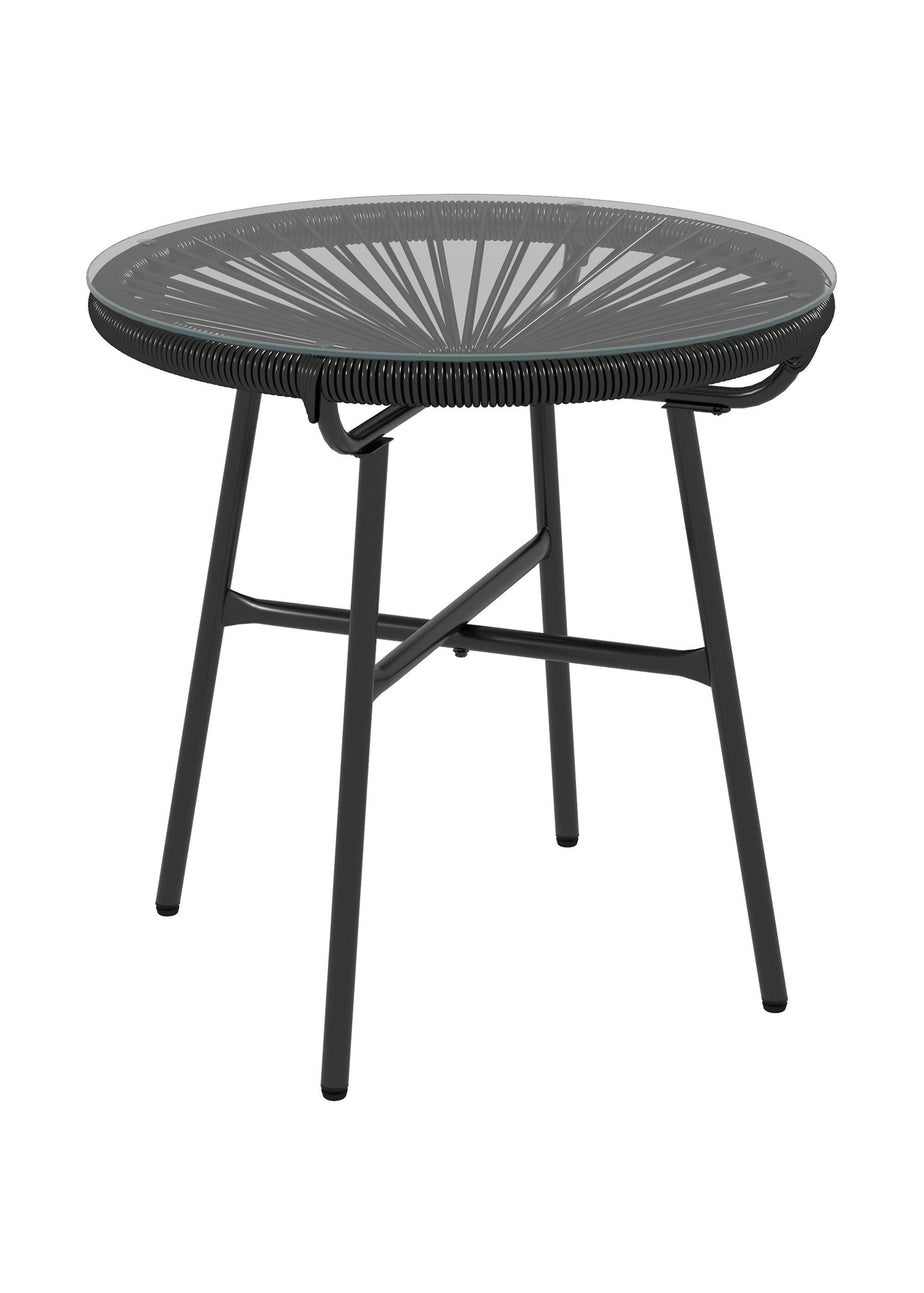 Outsunny Rattan Side Table with Tempered Glass Tabletop