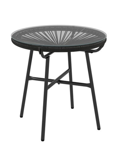 Outsunny Rattan Side Table with Tempered Glass Tabletop