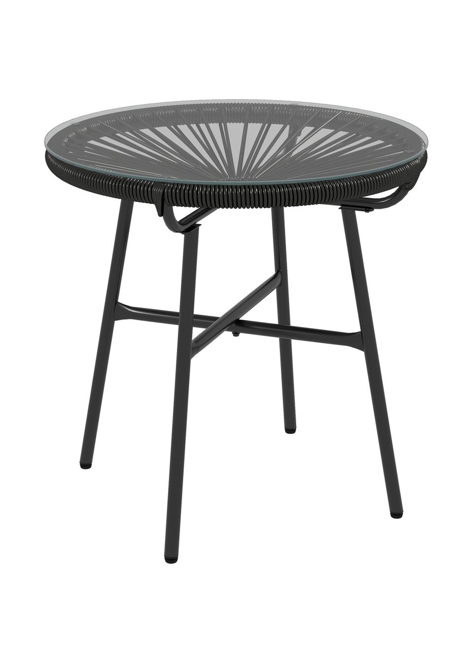 Outsunny Rattan Side Table with Tempered Glass Tabletop