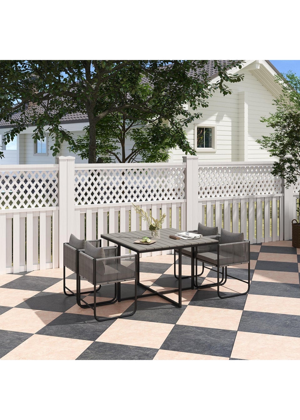 Outsunny Rattan Dining Set Rattan Cube Dining Sets with Spacesaving Design
