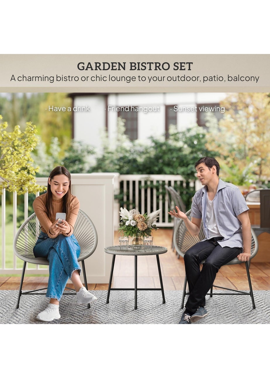 Outsunny Rattan Bistro Set Cushioned Acapulco Chairs Glass Table