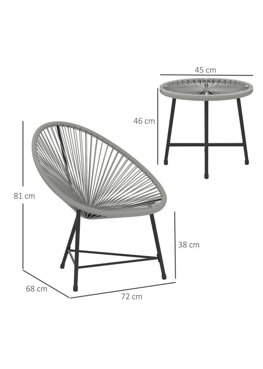 Outsunny Rattan Bistro Set Cushioned Acapulco Chairs Glass Table
