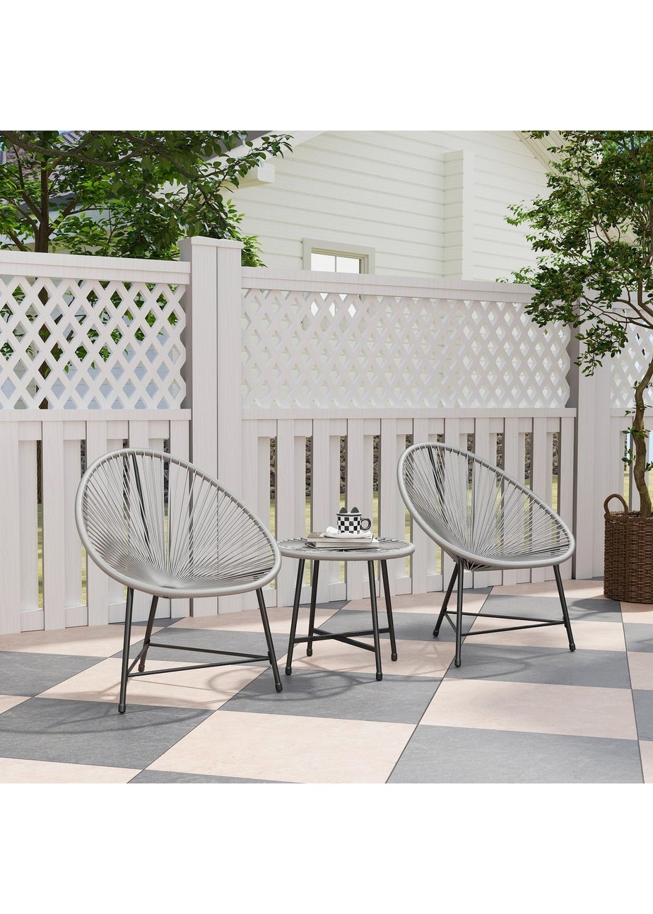 Outsunny Rattan Bistro Set Cushioned Acapulco Chairs Glass Table