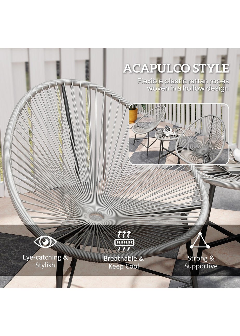 Outsunny Rattan Bistro Set Cushioned Acapulco Chairs Glass Table