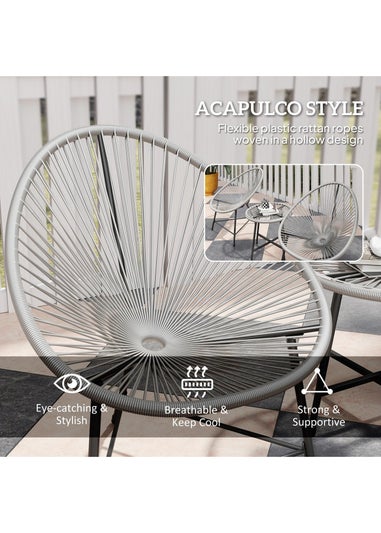 Outsunny Rattan Bistro Set Cushioned Acapulco Chairs Glass Table