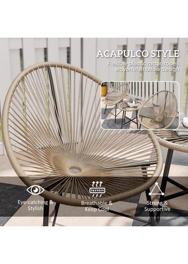 Outsunny Rattan Bistro Set Cushioned Acapulco Chairs Glass Table