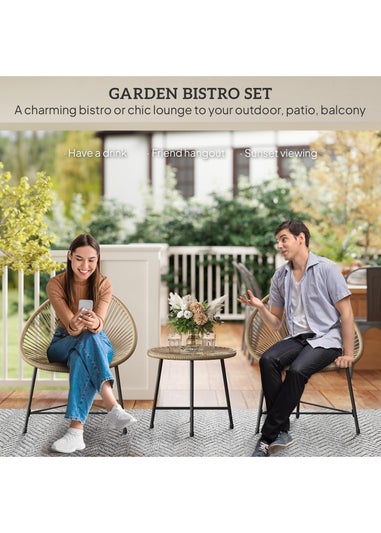 Outsunny Rattan Bistro Set Cushioned Acapulco Chairs Glass Table