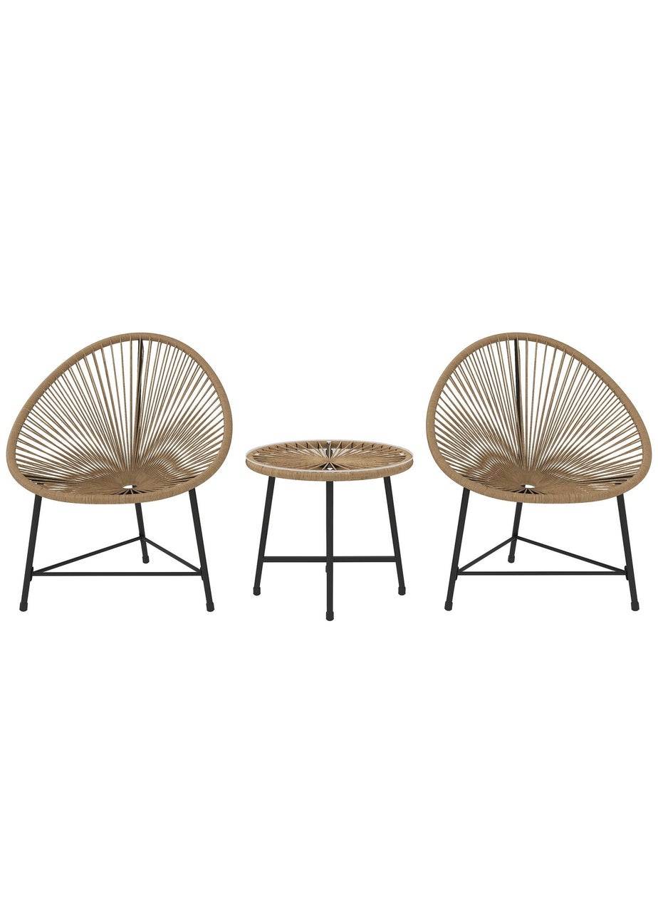 Outsunny Rattan Bistro Set Cushioned Acapulco Chairs Glass Table