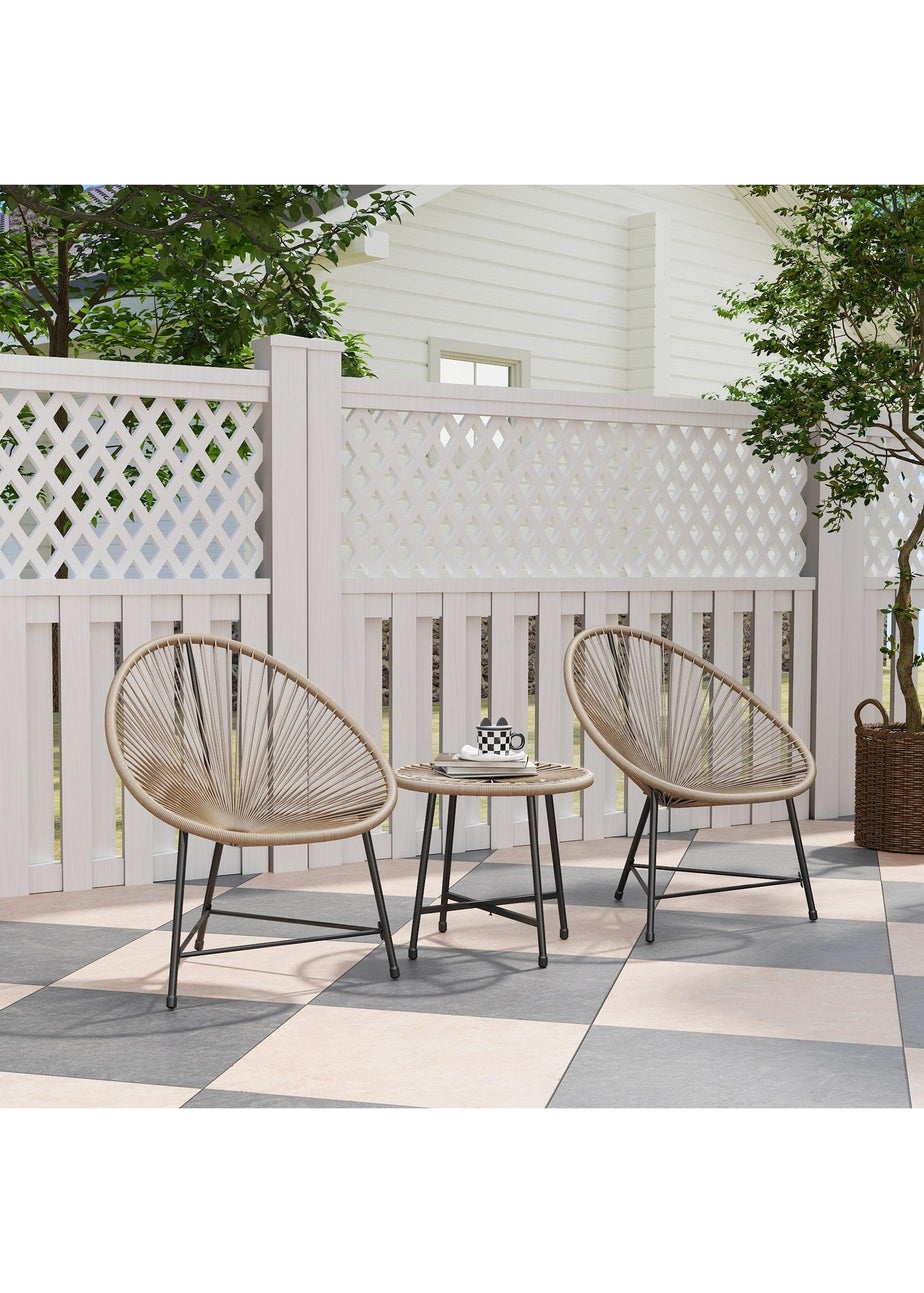 Outsunny Rattan Bistro Set Cushioned Acapulco Chairs Glass Table