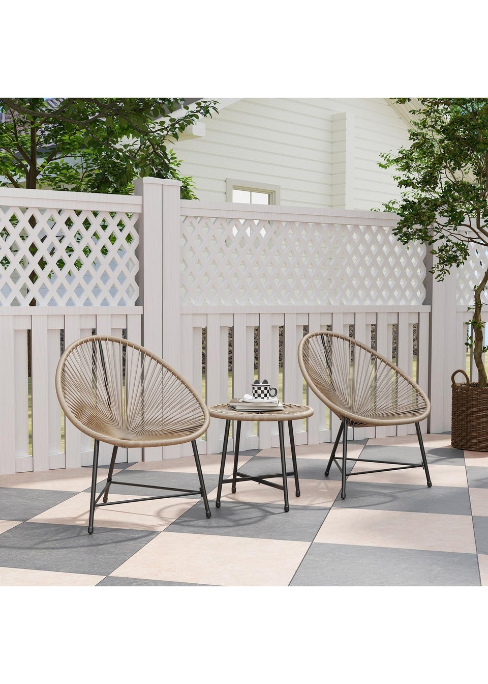 Outsunny Rattan Bistro Set Cushioned Acapulco Chairs Glass Table