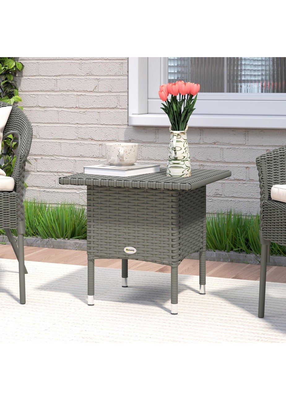 Outsunny PE Rattan Outdoor Coffee Table Easy Match Rattan Side Table Grey