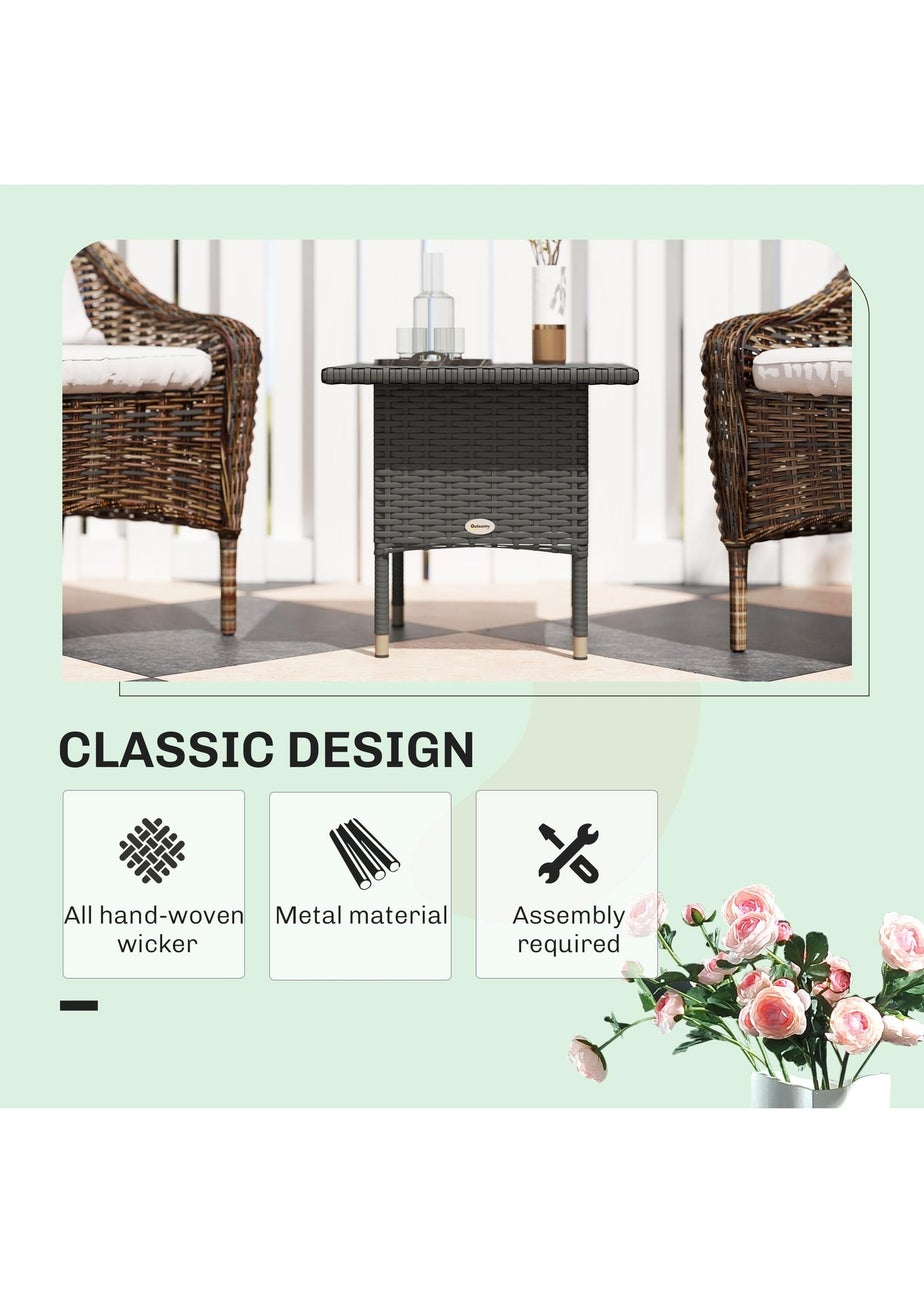 Outsunny PE Rattan Outdoor Coffee Table Easy Match Rattan Side Table Grey
