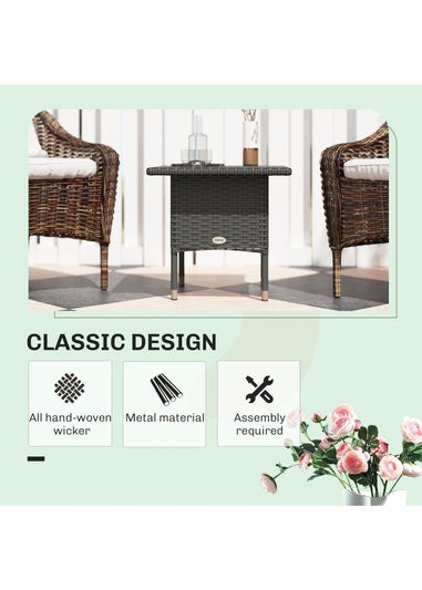 Outsunny PE Rattan Outdoor Coffee Table Easy Match Rattan Side Table Grey