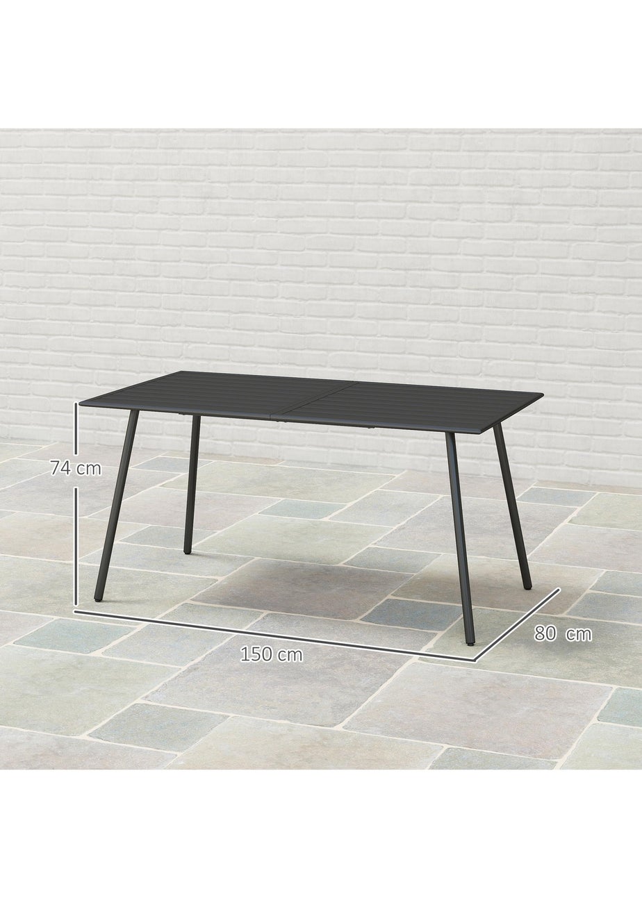 Outsunny Garden Table for 4 to 6 Person with Slat Top Steel Frame