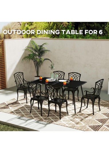 Outsunny Garden Table for 4 to 6 Person with Slat Top Steel Frame