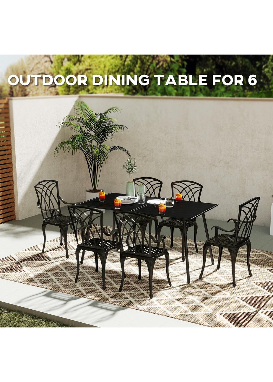 Outsunny Garden Table for 4 to 6 Person with Slat Top Steel Frame