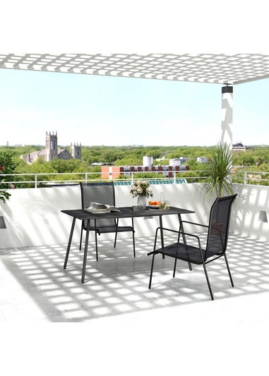 Outsunny Garden Table for 4 to 6 Person with Slat Top Steel Frame