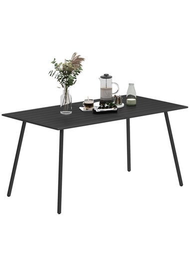 Outsunny Garden Table for 4 to 6 Person with Slat Top Steel Frame