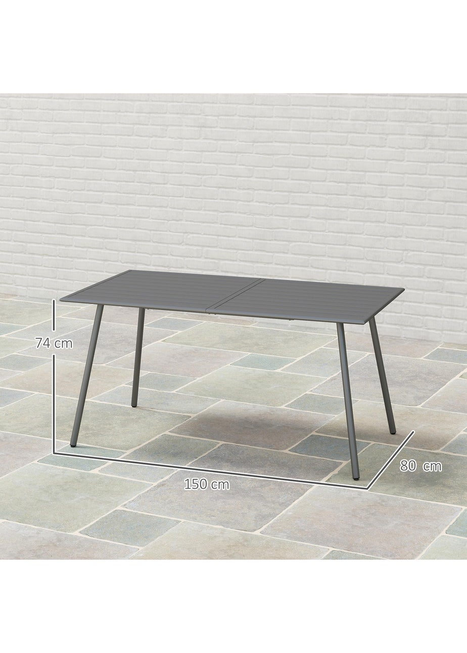 Outsunny Garden Table for 4 to 6 Person with Slat Top Steel Frame