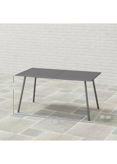 Outsunny Garden Table for 4 to 6 Person with Slat Top Steel Frame