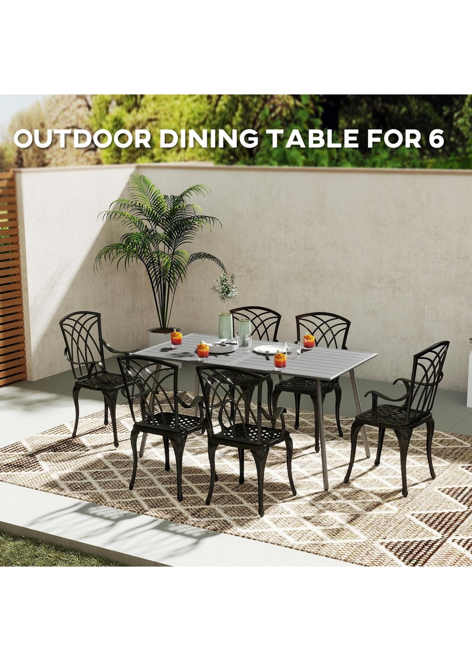 Outsunny Garden Table for 4 to 6 Person with Slat Top Steel Frame