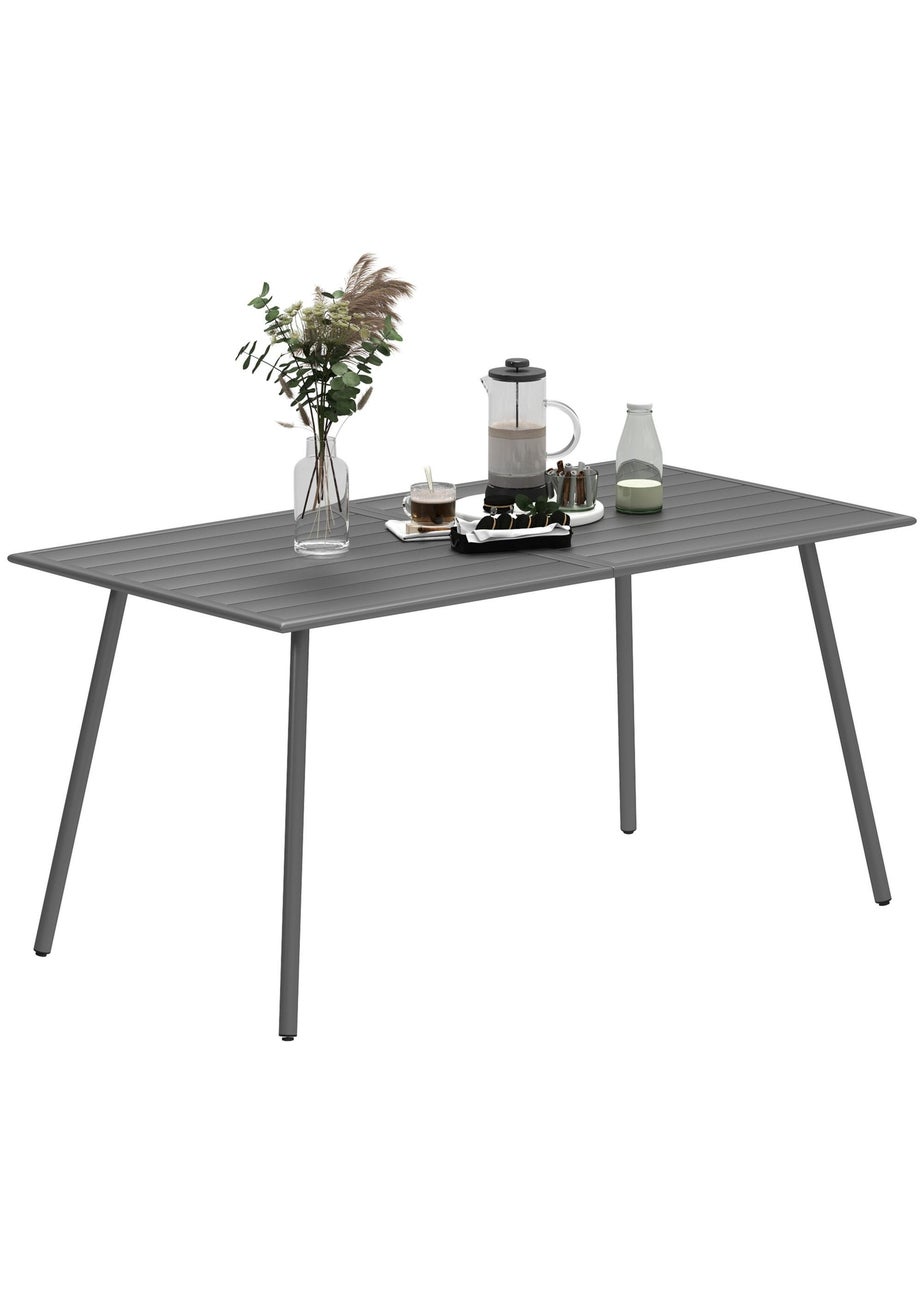 Outsunny Garden Table for 4 to 6 Person with Slat Top Steel Frame