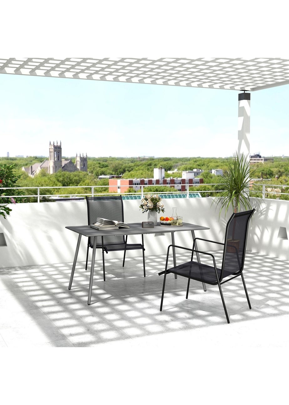 Outsunny Garden Table for 4 to 6 Person with Slat Top Steel Frame