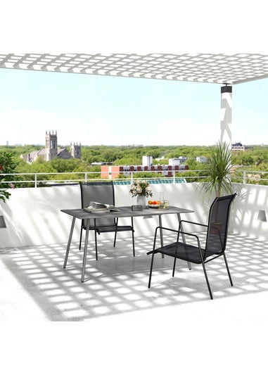 Outsunny Garden Table for 4 to 6 Person with Slat Top Steel Frame