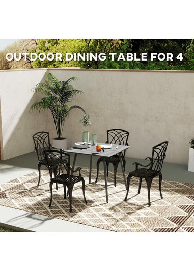 Outsunny Garden Table for 4 to 6 Person with Slat Top Steel Frame