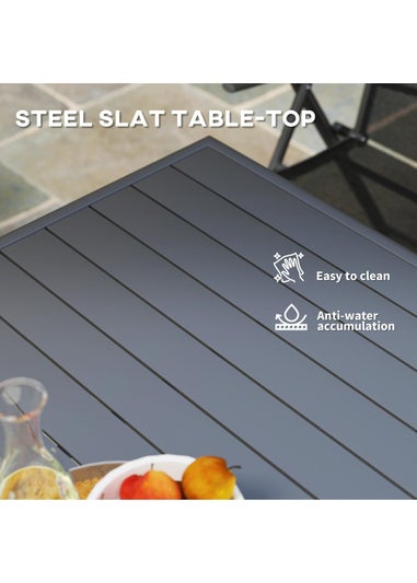 Outsunny Garden Table for 4 to 6 Person with Slat Top Steel Frame