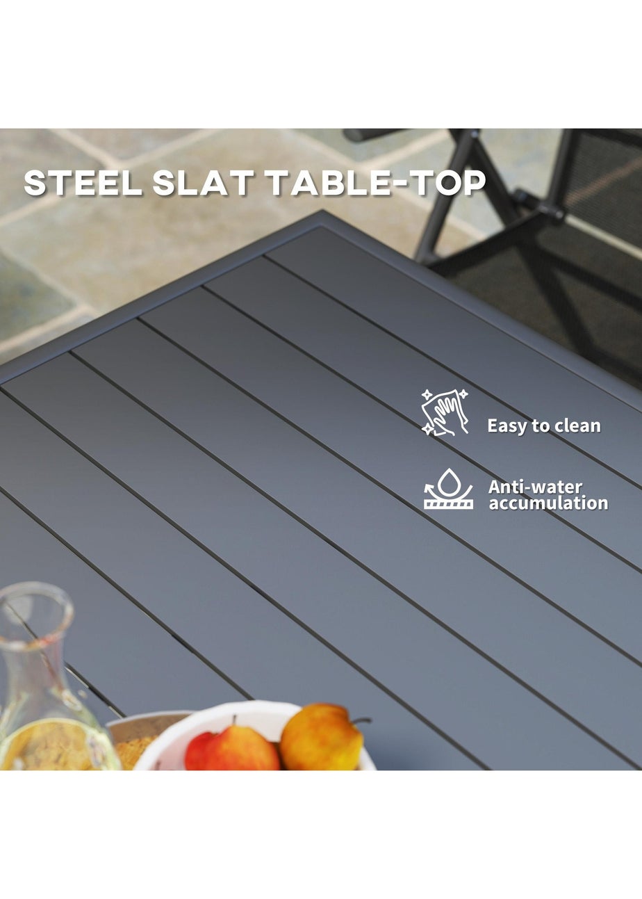 Outsunny Garden Table for 4 to 6 Person with Slat Top Steel Frame