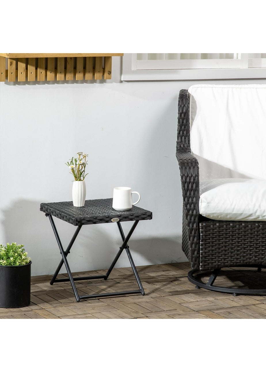 Outsunny Folding Square Rattan Coffee Table with Steel Frame Bistro Garden
