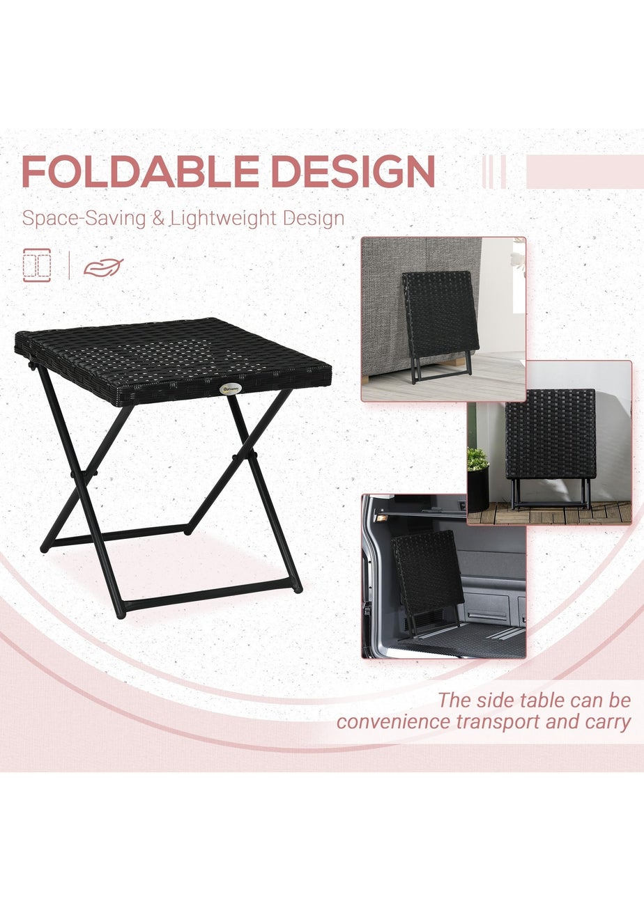Outsunny Folding Square Rattan Coffee Table with Steel Frame Bistro Garden