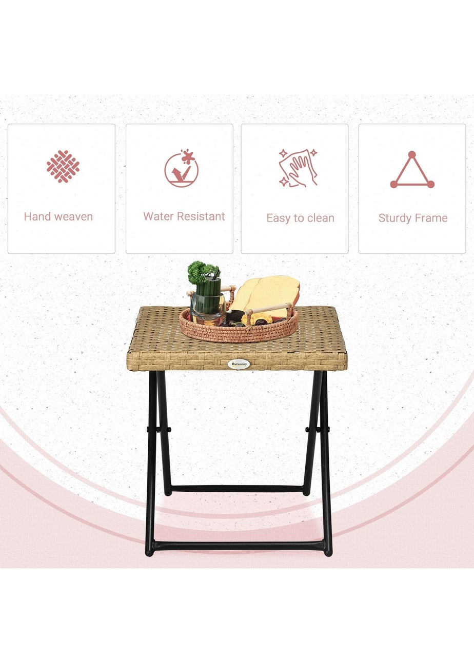 Outsunny Folding Square Rattan Coffee Table with Steel Frame Bistro Garden