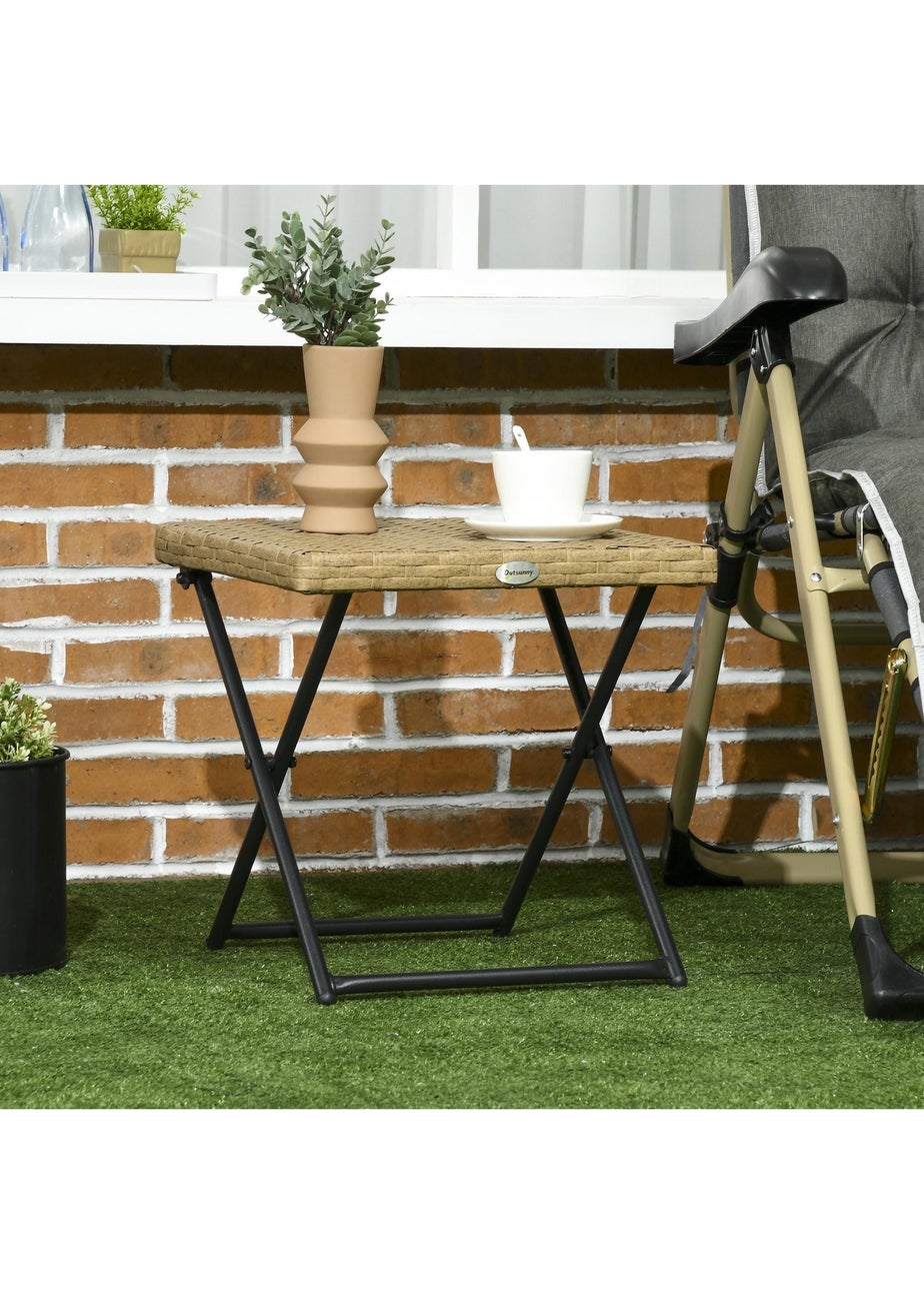 Outsunny Folding Square Rattan Coffee Table with Steel Frame Bistro Garden