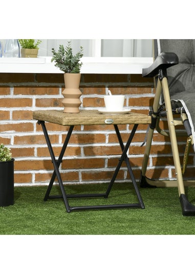 Outsunny Folding Square Rattan Coffee Table with Steel Frame Bistro Garden