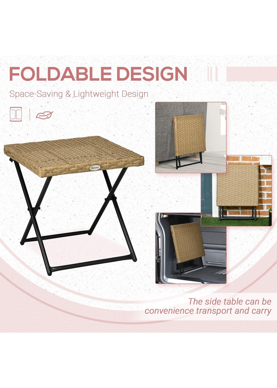 Outsunny Folding Square Rattan Coffee Table with Steel Frame Bistro Garden