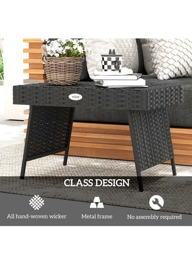 Outsunny Foldable Outdoor Coffee Table Steel Frame Rattan Side Table